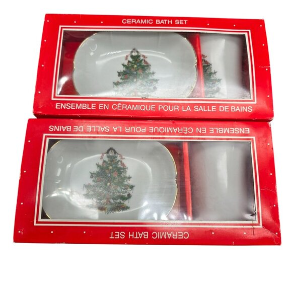 Christmas Tree Ceramic Bath Set - Soap Dish & Tumbler Two Sets JJ3980 - Picture 2 of 6